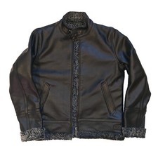 B3 Bomber Mens Jacket Black Leather Grey Fur Aviator RAF Pilot Flying Collarless