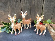 Retro Vintage kitsch Christmas plastic deer moving heads  bells Hong Kong x 3