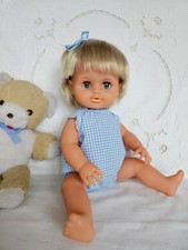 Pretty Tiny Tears Doll Tonka 1992 ~ 16" Vinyl Baby Doll with Gingham Romper