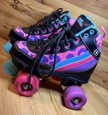 Girls No Fear Kids Quad Roller Skates Pink Blue Leopard Print Size UK 1 
