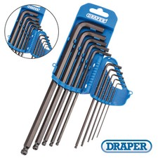 Draper Extra Long 10 Pce Allen Key Set Imperial Hexagon Ball End Hex 1/16 - 3/8"