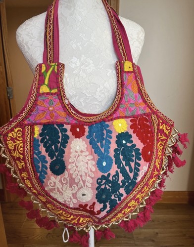 Handmade pink beaded boho - handmade, tote