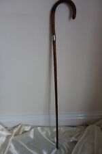 Antique Wood Crook/Walking Stick Cane 36” height to 40" +silver band & brass tip