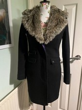 Superdry Black Wool Blend Faux Fur Collar Coat S - Smart Winter Warmth