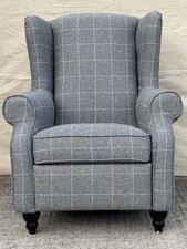 Next Sherlock reclining Footstool Armchair - Library Chair in Grey Check Fabric