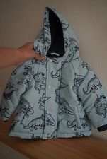 Baby Boy Light Blue Jacket Winter Coat Warm Dinosaur Hooded Age 0-3 Months