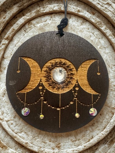 Triple moon wooden - triple, hanging