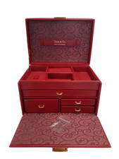 Mele & Co Red Faux Leather Multi Drawer Jewellery Box Collectable New No Tags 