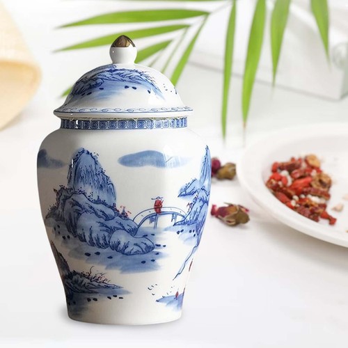 Ceramic ginger jar blue white - blue,