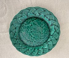Antique Majolica Cabbage Ware Plate – Edge Malkin & Co, Green Basket Weave, 8”