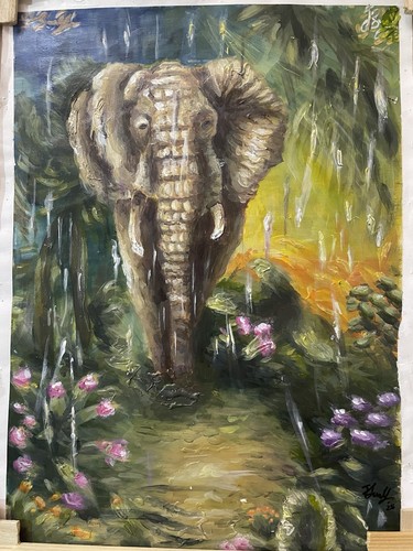 Elephant impressionist acrylic - impressionist,