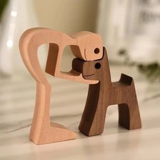 Hand-Carved Wooden Dog Figurine | Puppy Ornament Gift | Home Office Decor