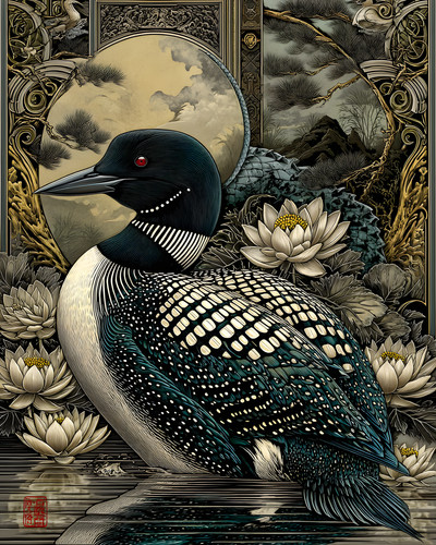 Common loon displaying spotted - loon,
