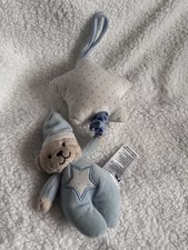 Mothercare Bedtime Bear Musical Pull Baby Pram Soft Toy Star Blue Lullaby
