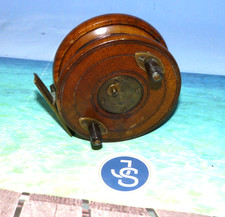 vintage Nottingham star back wood brass reel with ratchet check