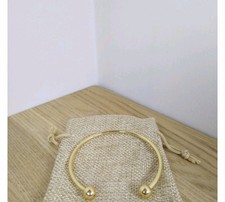 Golde Plated Open Bangle with Ball Screw Ends Adjustable Cuff New