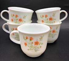 Vintage Emily Spring Garden Milk Glass Pyrex Teacups x 5 (No Chips)