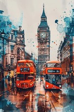 London Big Ben Red Bus Canvas