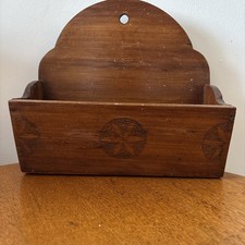 Vintage Arts and Crafts Oak Wooden Wall Pocket with Chip Carving Detail C1930s