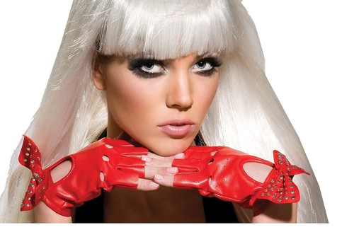 Red studded gloves lady - red,