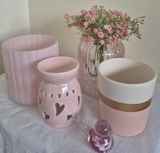 Pink Room Accessories Artificial Flowers, Vase, 2 Plant Pots, Burner, Glass Bird