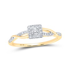 10K Yellow Gold Womens Round Diamond Twist Halo Promise Ring 1/5 Cttw