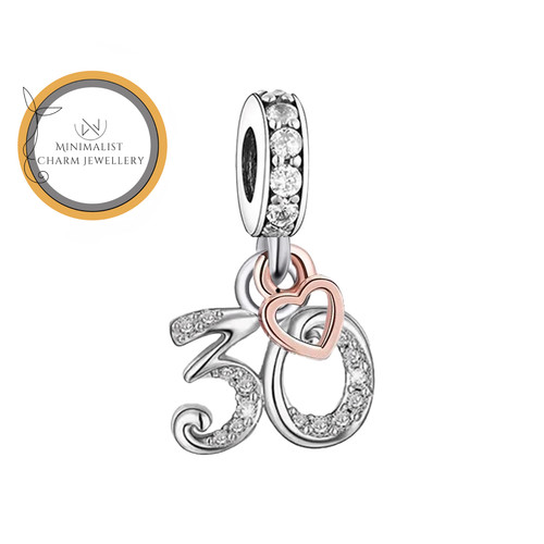 30th charm for bracelet - for,