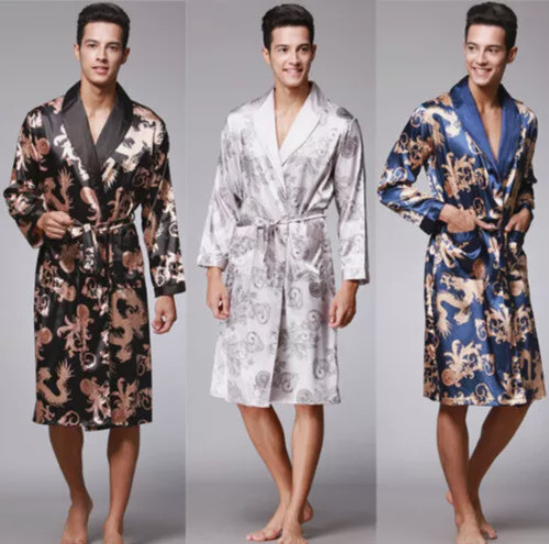 Mens pajamas satin silk kimono - silk,