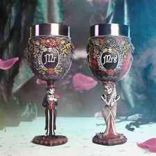 Mr & Mrs Gothic Wine Goblet Wedding Gift Red Roses Married Couple