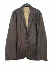 Nicole Farhi Calf Leather Men’s Jacket Size 44 Large Brown Made In Italy Blazer