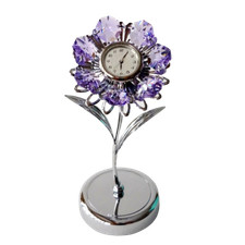 Crystocraft Lilac Flower Crystal Clock Ornament Swarovski Elements Gift Boxed