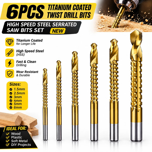 6pcs titanium coated twist - titanium,