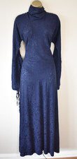 VIVIENNE WESTWOOD Jacquard Maxi Dress UK 10 Navy Floral High Neck Christmas NYE