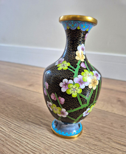 Chinese cloisonne vase black - chinese, vase,