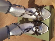 Dune diamante strap heeled silver sandals (size 39)