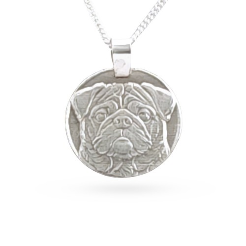 Pug dog necklace - necklace, sterling