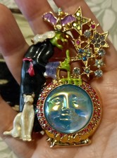 VINTAGE Style WITCH & Seaview MOONFACE Cauldron BROOCH Lovely FABULOUS