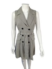 Byer Too Houndstooth Belted Sleeveless Black White Trench Utility Dress Mod 60s 