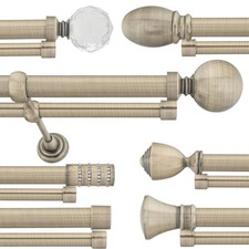 Antique Brass Double Curtain Pole 25/19mm Metal Rod With Finials Classic