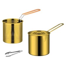 Home Small Deep Fryer Pot Chip Pan with Basket Easy to Clean Japanese Frying Pot