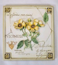 M&S Vintage Ceramic Hanging Wall Plaque Raised Floral Design Hand Painted  Rare