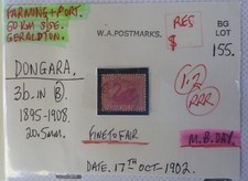 WEST AUSTRALIA POSTMARK ON SWAN STAMP- DONGARA 3b in B 20.5mm 1902