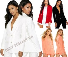 Ladies Gold Button Double Breasted Duster Womens Jacket Blazer S-3XL