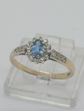 9ct Yellow/White Gold Aquamarine & Diamond Cluster Ring Size M (1.7g) Hallmarked