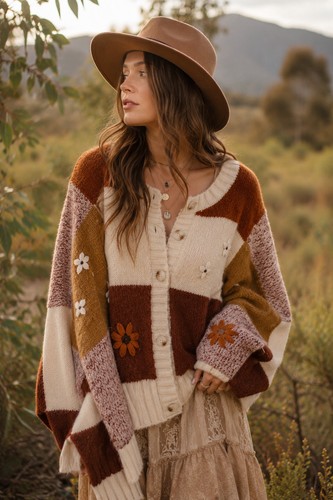 Luna ivy floral cardigan cream - floral,