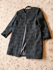 Women's Lined Coat Jacket Black Brocade 14