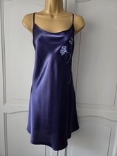LADIES VTG BHS NAVY BLUE SILKY SATIN POLYESTER FULL SLIP SIZE 20