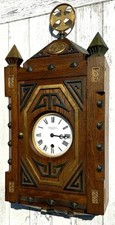 Antique Parisian French Oak Wall Clock With Gilt Bronze Celtic / Religious Mount