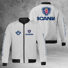 Vintage Scania Logo Printed Custom Name White Windproof Bomber Jacket