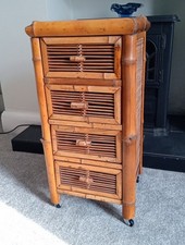 Mid Century Vintage bamboo and rattan bedside table with four drawers